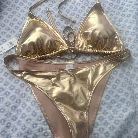Aerie Shimmering Gold metallic Bikini Set Brand new tags and protective tape - Picture 1 of 4